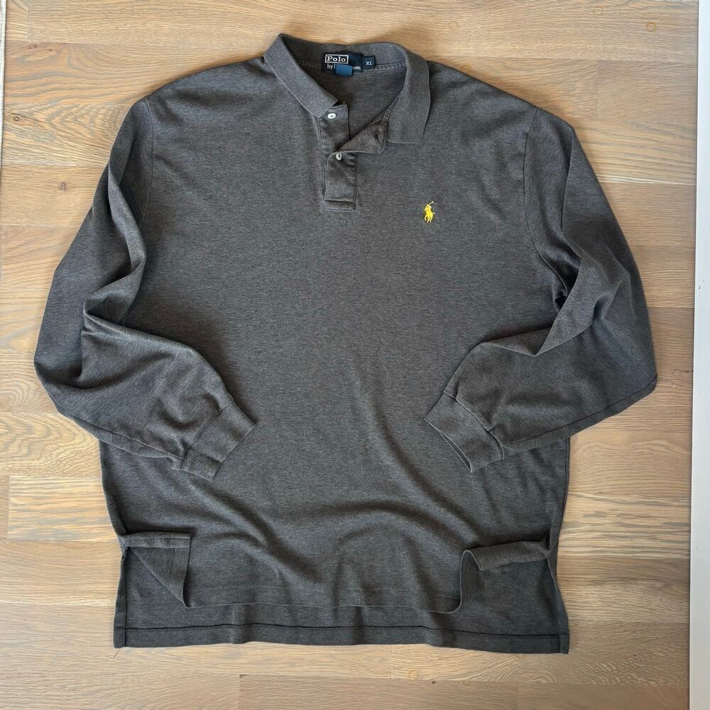 Polo Ralph Lauren Y2K Cotton Polo Shirt Long Sleeve Pony Logo Gray Mens Size XL - Picture 5 of 8